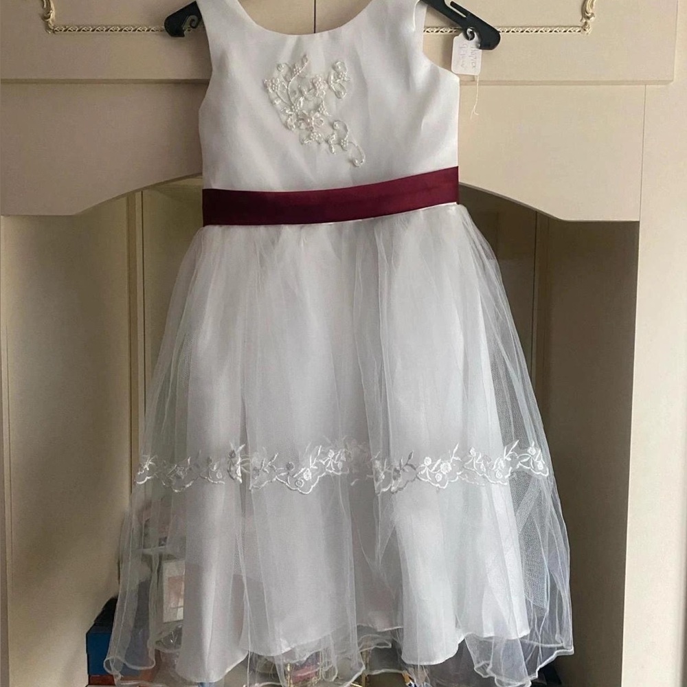 Elegant White and Burgundy Kids Dress